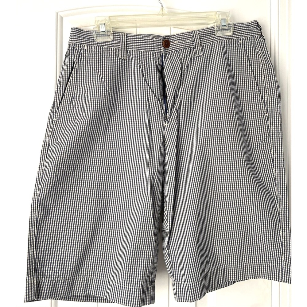 J CREW SUNWASHED OXFORD MEN SIZE 32w BLUE&WHITE Gingham SHORTS-COTTON